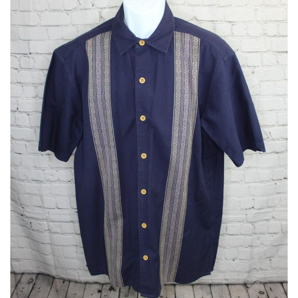 TERRITORY AHEAD Shirt Men's M Blue Aztec Short Sleeve Beach Lounge Bowling